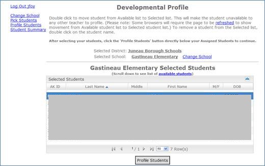 selected students list view